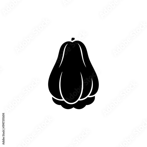 Black and white illustration of a stylized squash or gourd