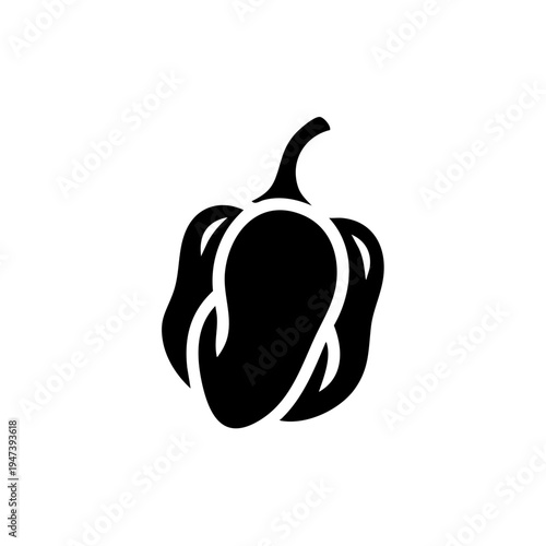 A sleek black and white illustration of a single bell pepper.