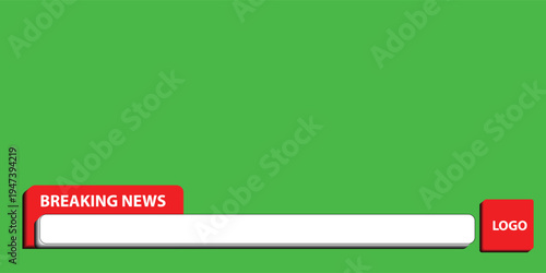 Breaking News Lower Third Graphic Vector Template with Red and White Elements on Green Screen Background for Broadcast and Video Production