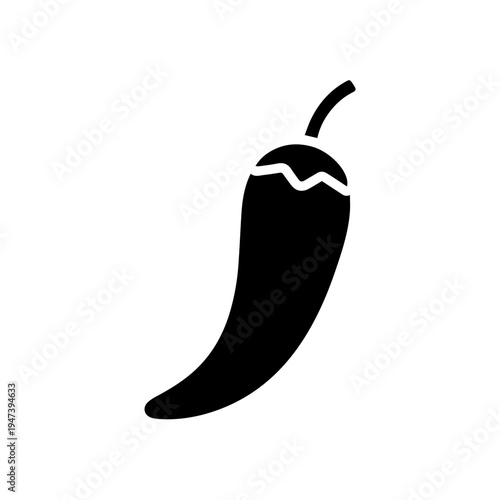 Black and white illustration of a single jalapeño pepper with a stem