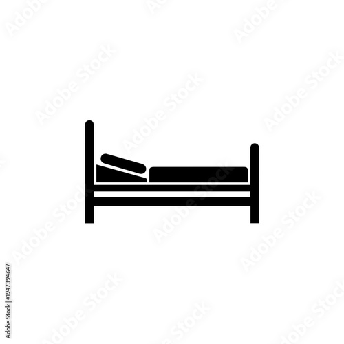 Minimalist black and white illustration of a simple bed with mattress
