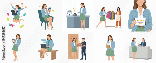 Flat Style Diverse Woman In Various Business and Lifestyle Activities Illustration