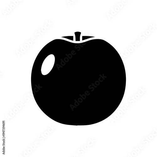 Minimalist black and white illustration of a stylized apple with a stem