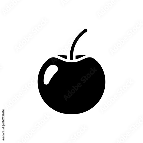 A sleek black silhouette of a cherry with a small stem