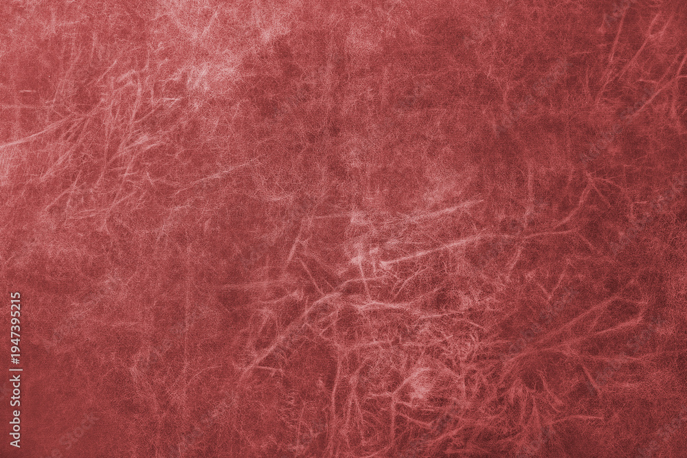 Fototapeta premium Close up, macro of matte red genuine leather, leatherette surface with fine grain and soft fibrous texture. Smooth faux leather, upholstery material, abstract background, wallpaper, backdrop