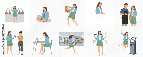 Flat Style Detailed Woman Various Activity and Occupation Character Set