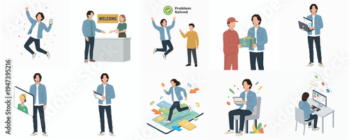 Flat Style Diverse Business People Activity and Occupation Character Illustration Set