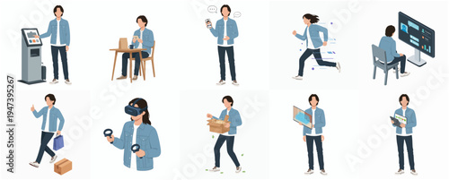 Casual Flat Isolated Man Character Illustration Set for Diverse Activities