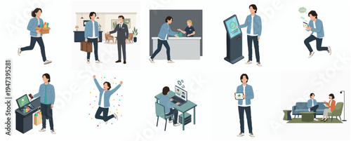 Minimalist Diverse Activity People Character Set Illustration Lifestyle