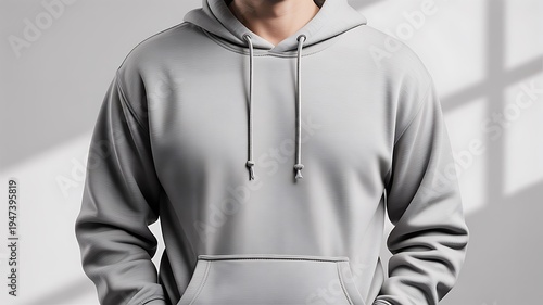 Man wearing gray plain hoodie mockup