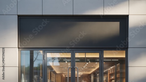 Modern storefront building blank sign urban commercial area