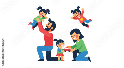 Happy family bonding with children during playtime, showing love and togetherness