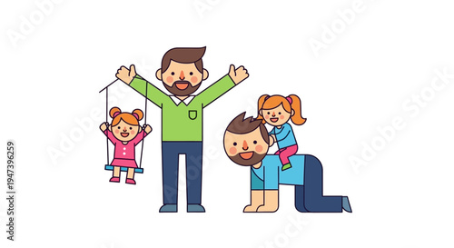 Joyful father actively engaging in playful moments with his two young daughters, creating cherished childhood memories filled with laughter and fun