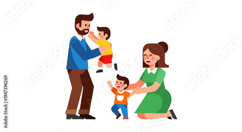 Vibrant Family Life Capturing the Cheerful Interaction and Love Between Parents and Their Energetic Children