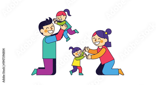 A Joyful Family of Four with Parents Lifting Their Children in the Air, Celebrating Together
