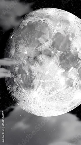 Full moon in dark night sky with stars and subtle clouds