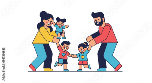 Happy Family Playing Together Parents Enjoying Active Fun and Joyful Moments with Their Two Young Children