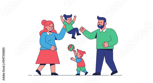 Joyful Family Time Parents and Children Playing Together with Laughter and Fun, Illustrating Happy Childhood Moments and Parental Love