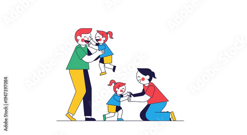 Happy family moments of parents with children playing and laughing together outdoors