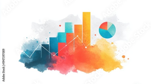Business analytics flat design side view technology theme watercolor Triadic Color Scheme.