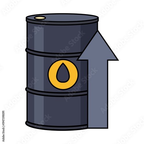 Oil barrel with upward arrow symbolizing rising prices and economic growth