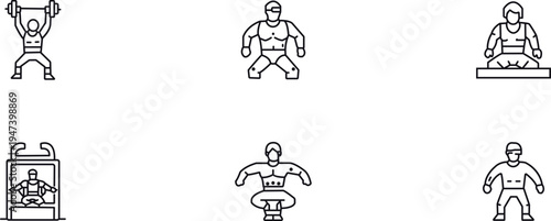 Six black and white illustrations of superman isolated on transparent background