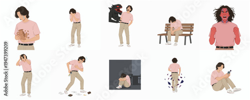 Flat Style Diverse Character Feeling Emotion Expression Poses Actions Illustration