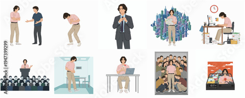Flat Illustration Man in Different Activities and Professions Character Set