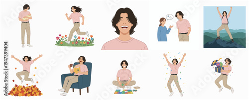 Minimalist Full Body Person in Different Poses Lifestyle Illustration