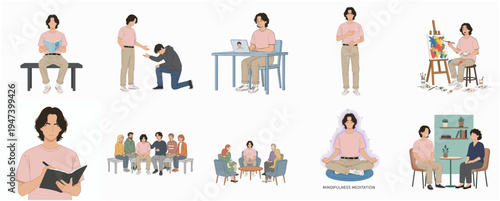 Minimalist Lifestyle Diverse Activities and Interactions of an Individual Illustration