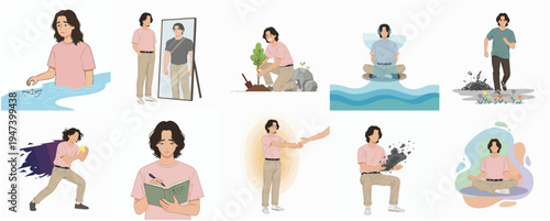 Flat Style Concept of Self Improvement Journey Transformation Steps Illustration