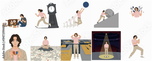 Artistic Flat Illustration Set of Person in Various Life Situations