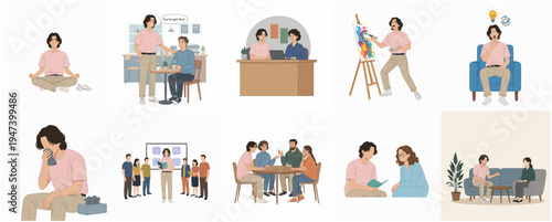 Minimalist Handdrawn Diverse People in Various Activities and Professions Illustration