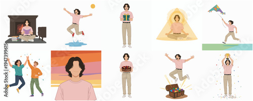 Diverse Flat Illustration of Various People Doing Leisure Activities