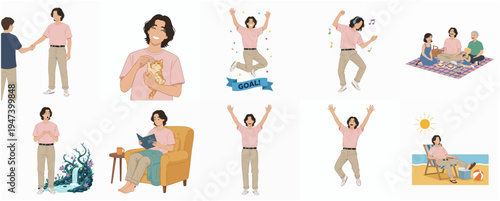 Flat Illustration Young Adult in Various Lifestyle Activities Character Design