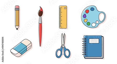 Art supplies illustration on white background