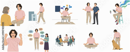Simple Flat Style Illustrations of Man in Different Life Situations Set