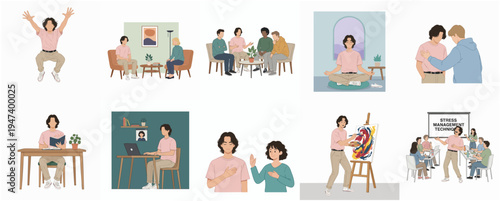 Minimalist Various Daily Activities of Man and Woman Illustration Set