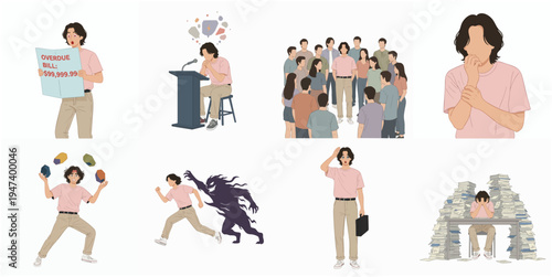 Flat Style Diverse Business People and Challenges Illustration Set
