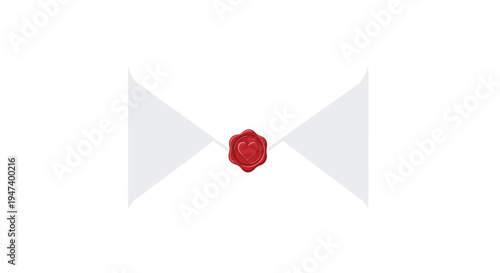 A pristine white envelope with a classic triangular flap is sealed centrally with a vibrant red wax seal embossed with a small heart shape.