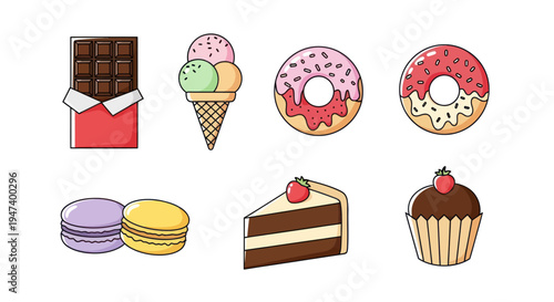 Assorted dessert treats on white background