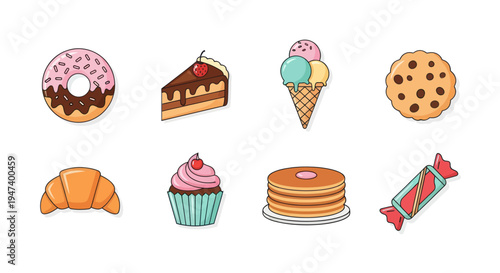 Assorted sweets and treats vector illustration