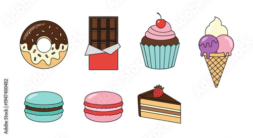 Assortment of desserts in flat vector style