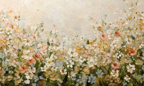 Elegant pastel wildflower meadow art with soft morning glow and expressive palette knife detail created as tranquil floral background for maternity and wellness projects