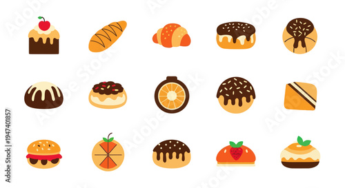 Bakery items collection illustrated on white