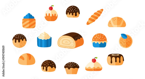 Bakery pastries assortment vector illustration