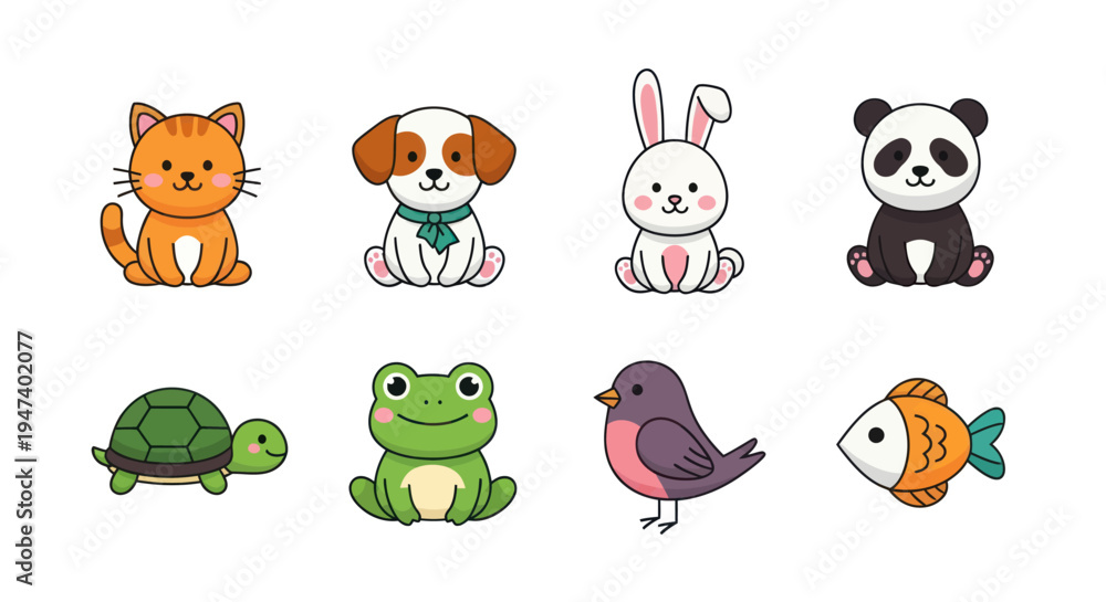Obraz premium Cartoon animal characters on white background