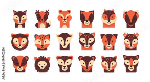 Cartoon animal faces set