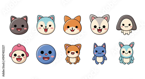 Cartoon animal faces set