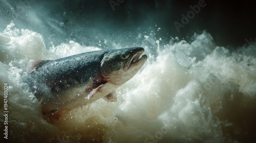 salmon swimming upstream in a dam